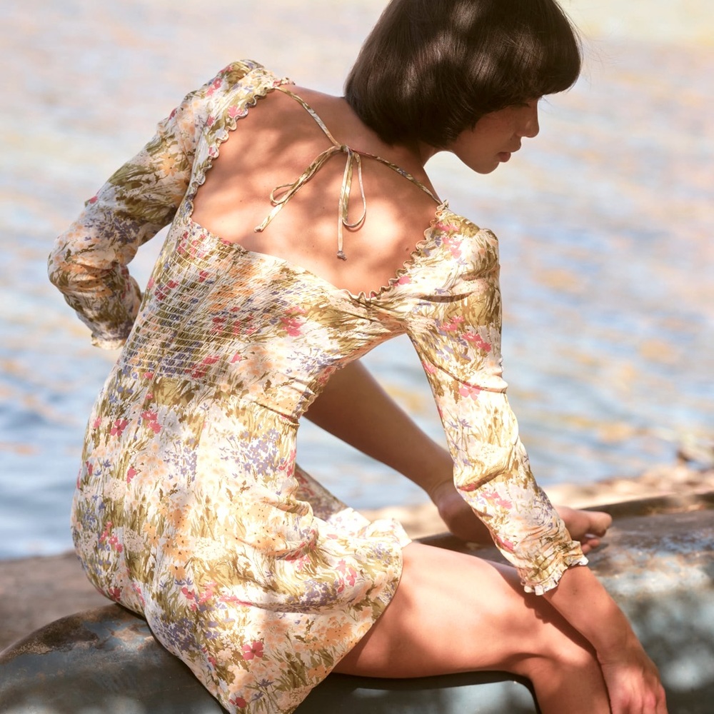 $238 reformation remi floral mini dress size 12